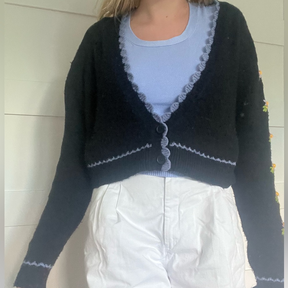 Zara Black and Gray Cardigan Sweater